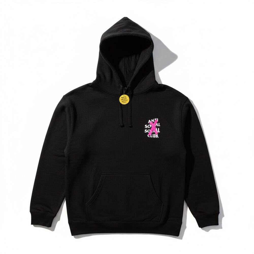 Anti Social Social Club Cancelled Black (Pink X) Hoodie [Size Large]